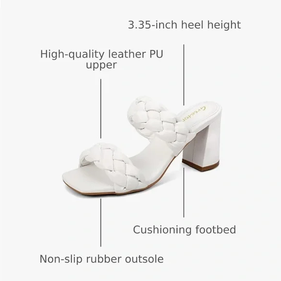 Greatonu Braided 3.35” Heels in white, cream, and tan - Picture 10 of 12